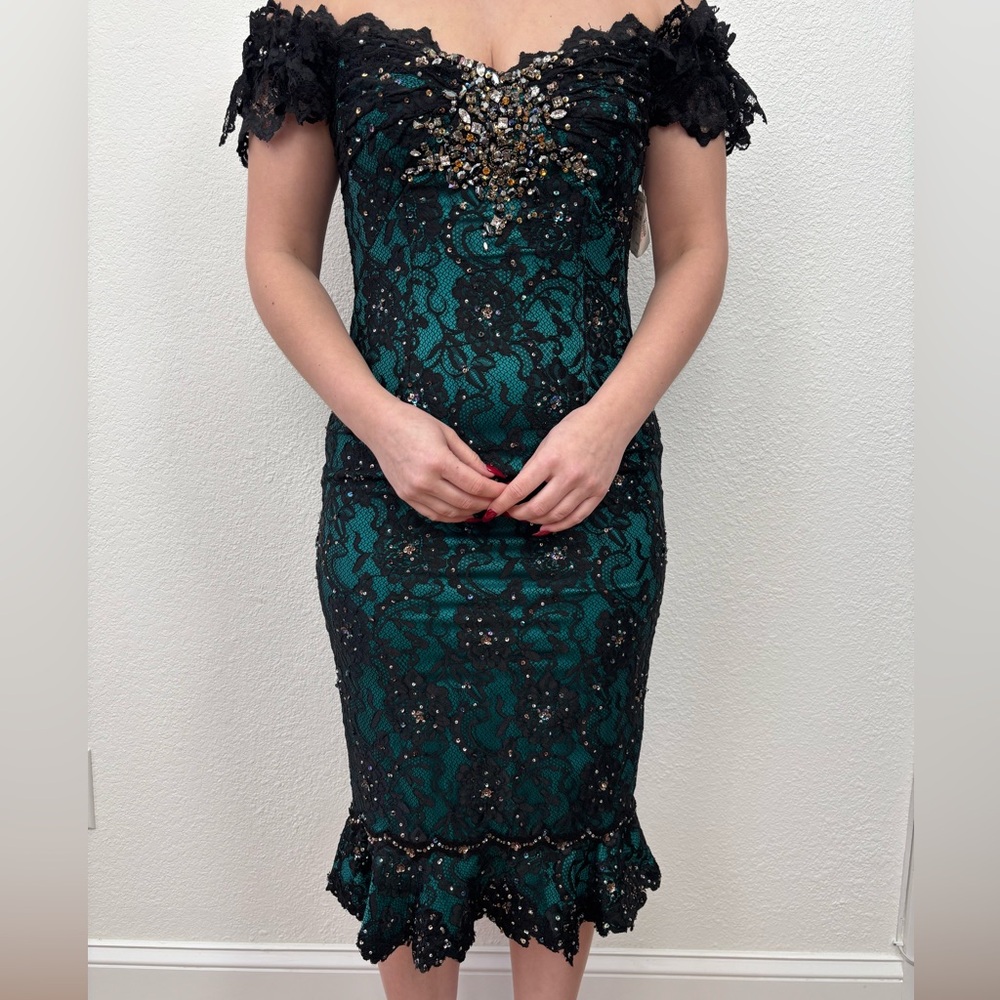 Mandalay Cocktail Dress in Black & Turquoise NWT - Picture 4 of 11